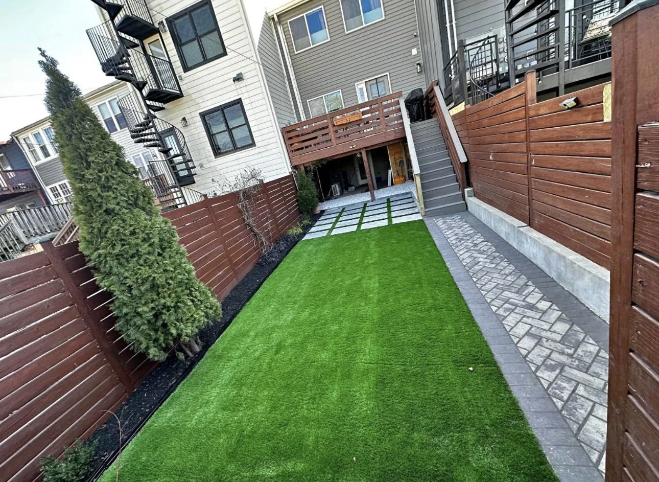 Artificial turf installation in a Maryland backyard